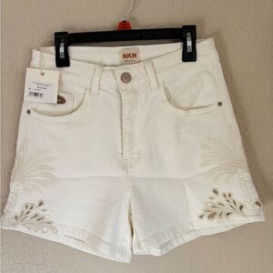 NWT NKN Women's Embroidered Boho Jean Shorts